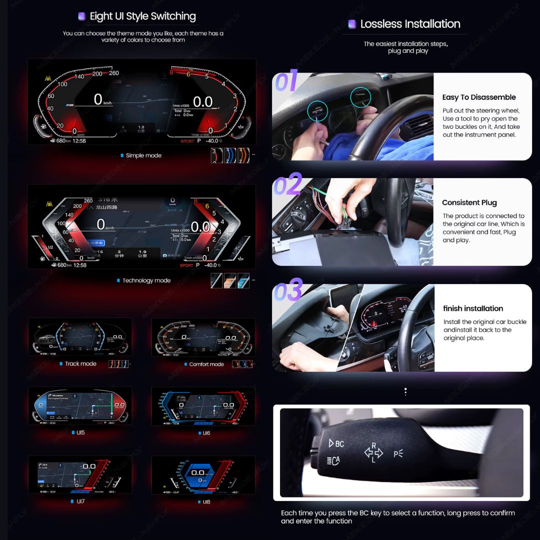 BMW F-Series 1 & 2 Series / X1 / X2 11″ Digital Instrument Cluster – LCD Dashboard with CarPlay - Pluscenter