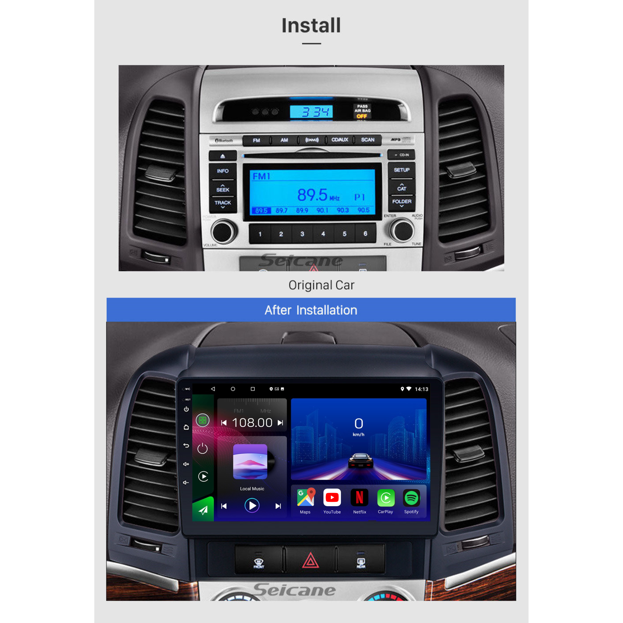 Hyundai Santa Fe 2 | 2007-2012 | Android 13 Autoradio | Apple CarPlay | Android Auto - TechVoyage