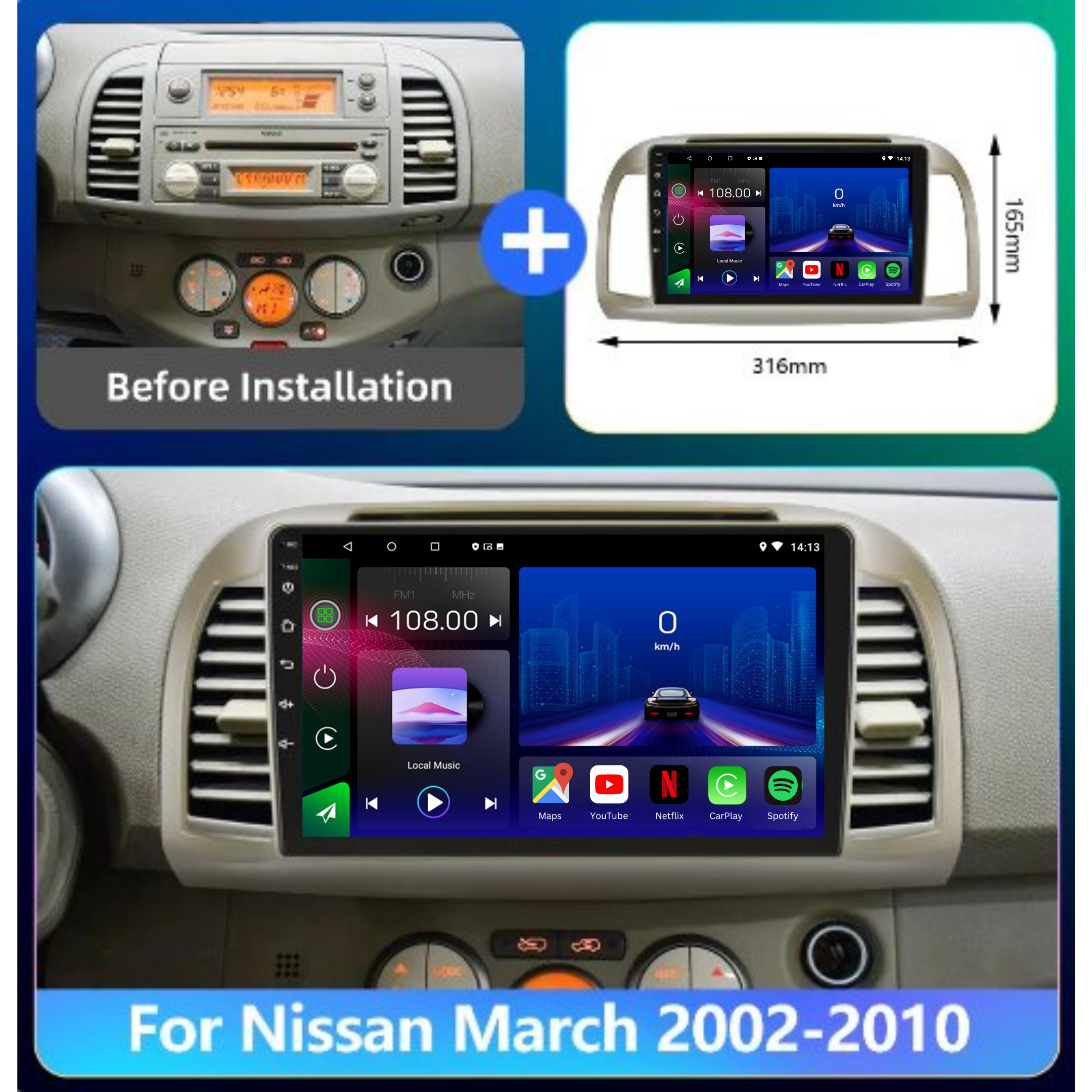 Nissan Micra | 2002-2010 | Android 13 Autoradio | Apple CarPlay | Android Auto - TechVoyage