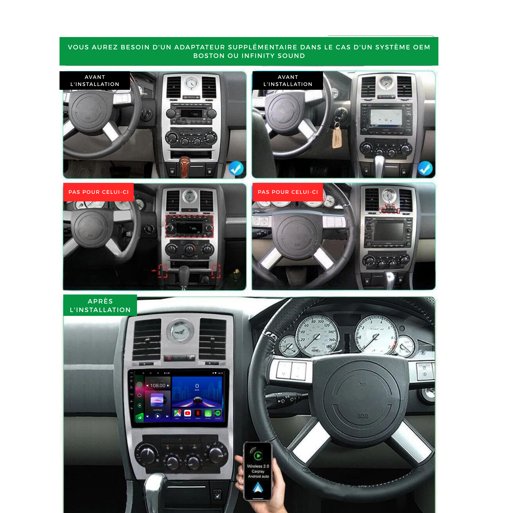 Chrysler 300 300C | 2004-2008 | Android 13 Autoradio | Apple CarPlay | Android Auto - TechVoyage