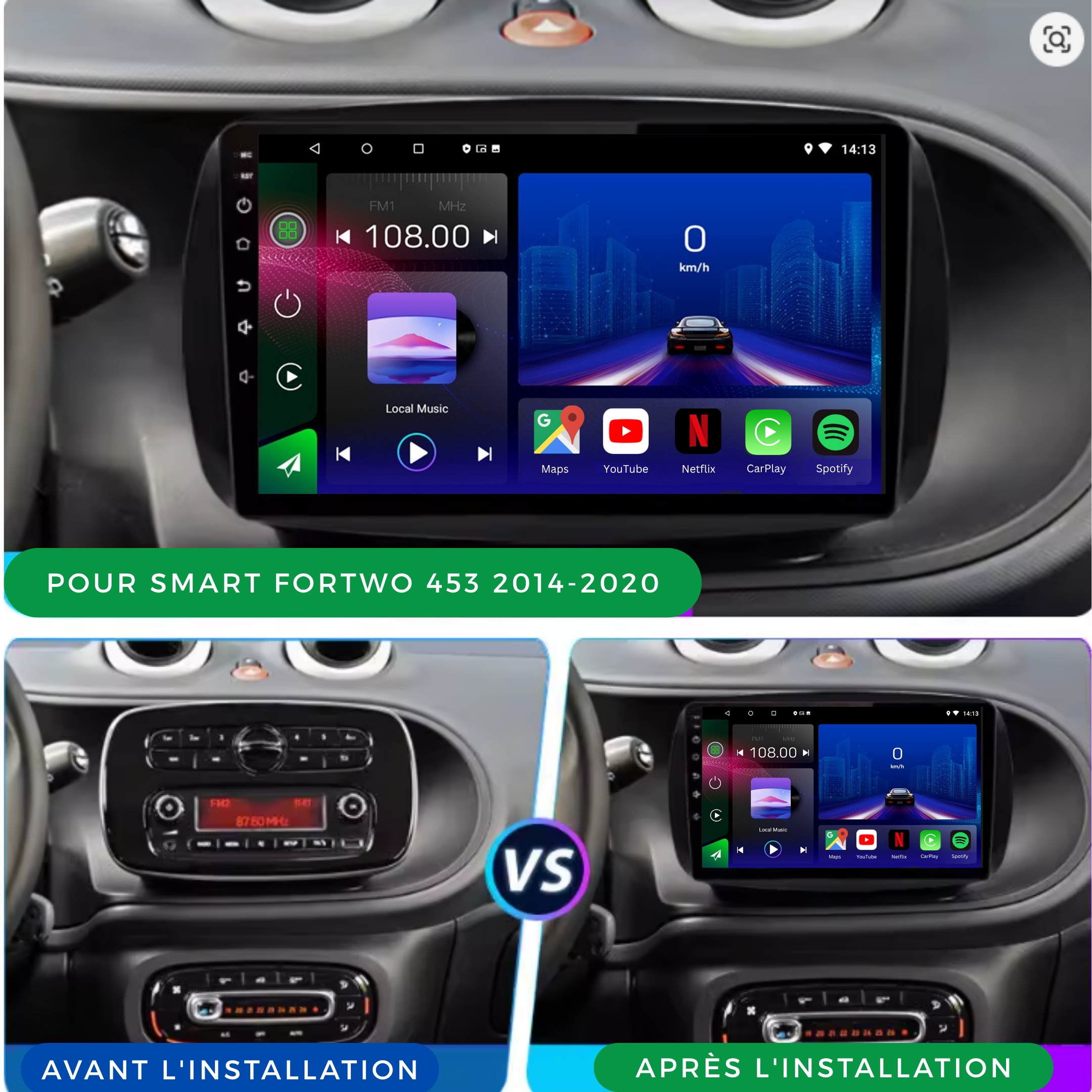 Smart | Fortwo 453 | 2015-2020 | Android 13 Autoradio | Apple CarPlay | Android Auto - TechVoyage