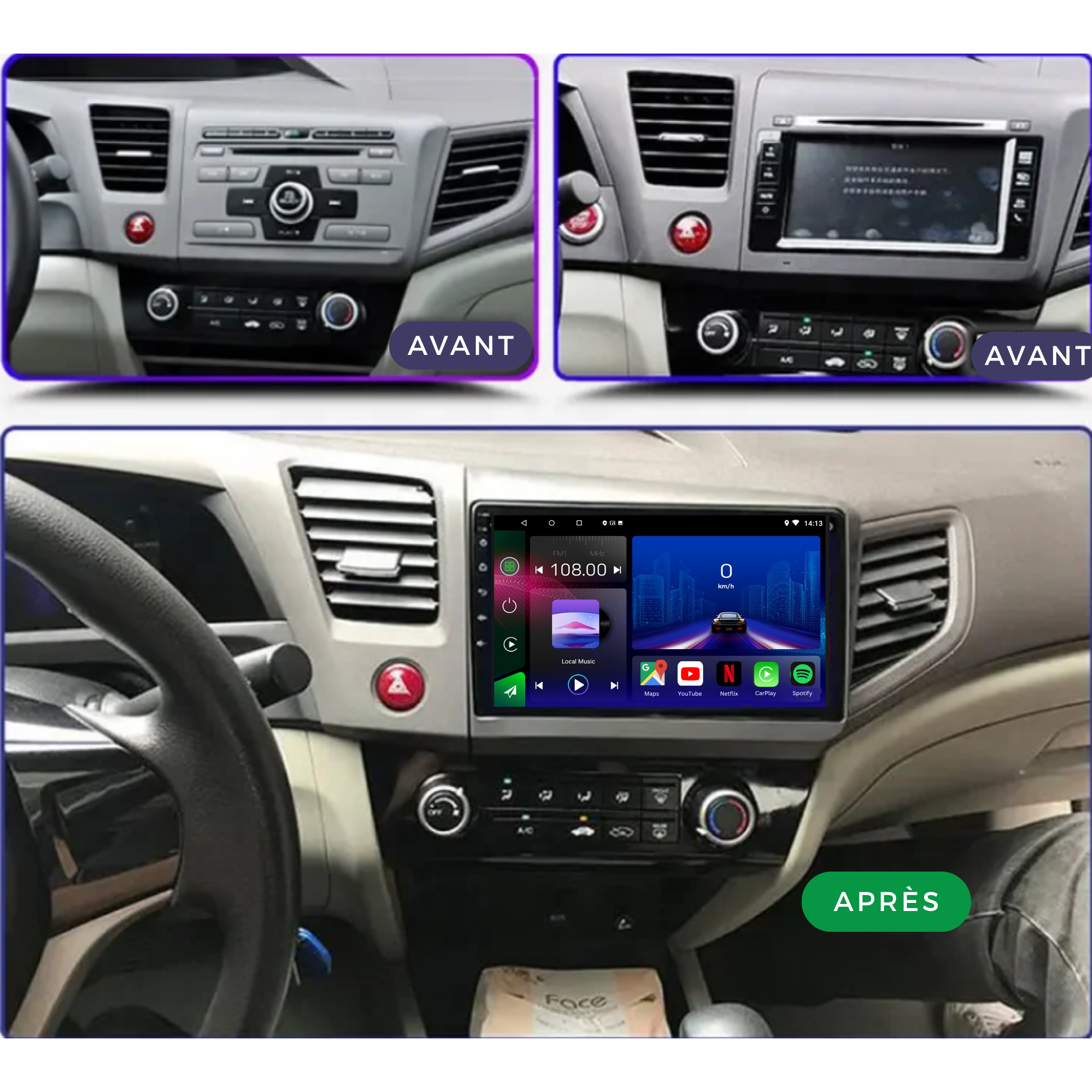 Honda Civic | 2012-2016 | Android 13 Autoradio | Apple CarPlay | Android Auto - TechVoyage